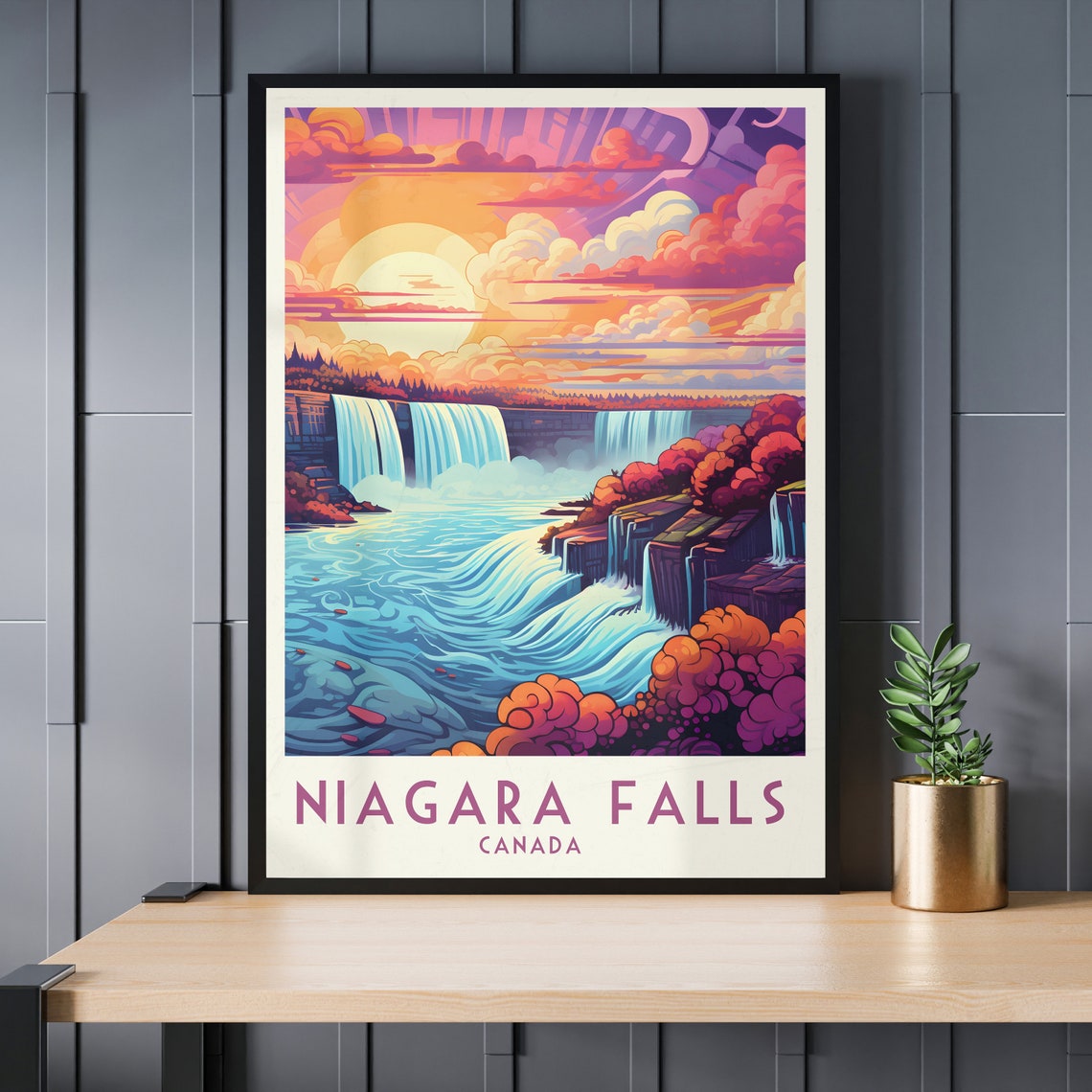 Niagara Falls Sunset Waterfall Rainbow Mist Vintage Travel Poster - Image 3