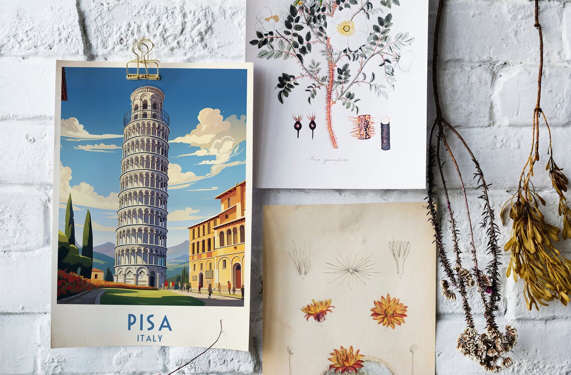 Pisa Leaning Tower Square Blue Sky Vintage Italy Travel Poster - Image 4