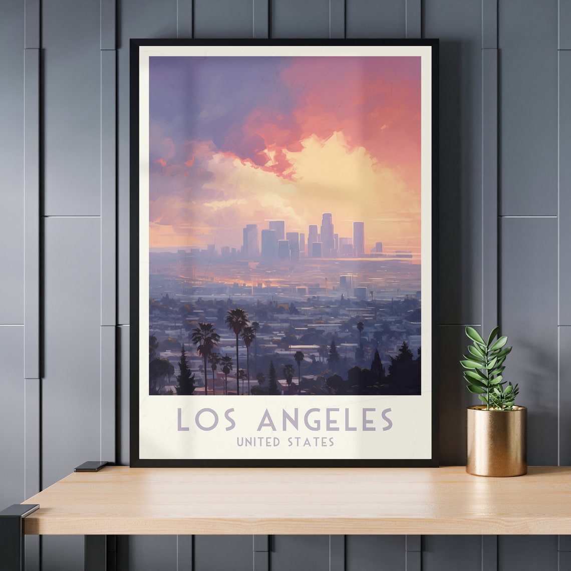 Los Angeles Skyline Sunset Purple Haze Palm Silhouettes Poster - Image 3