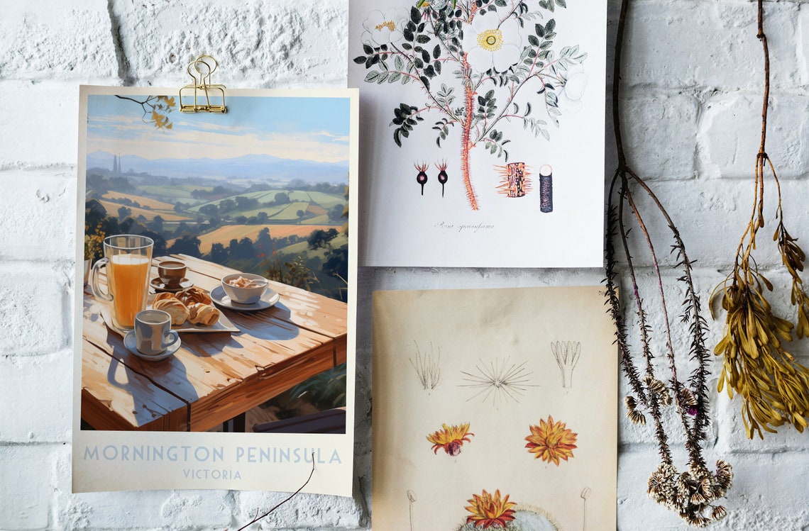 Mornington Peninsula Poster with Breakfast Spread Overlooking Hills - Image 4