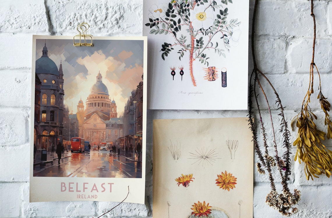 Belfast Ireland Rainy City Street Domes Sunset Travel Poster - Image 4
