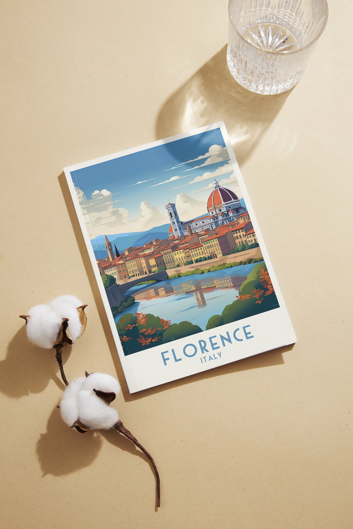 Florence Italy Vintage Duomo Cathedral Arno River Reflection Poster - Image 2