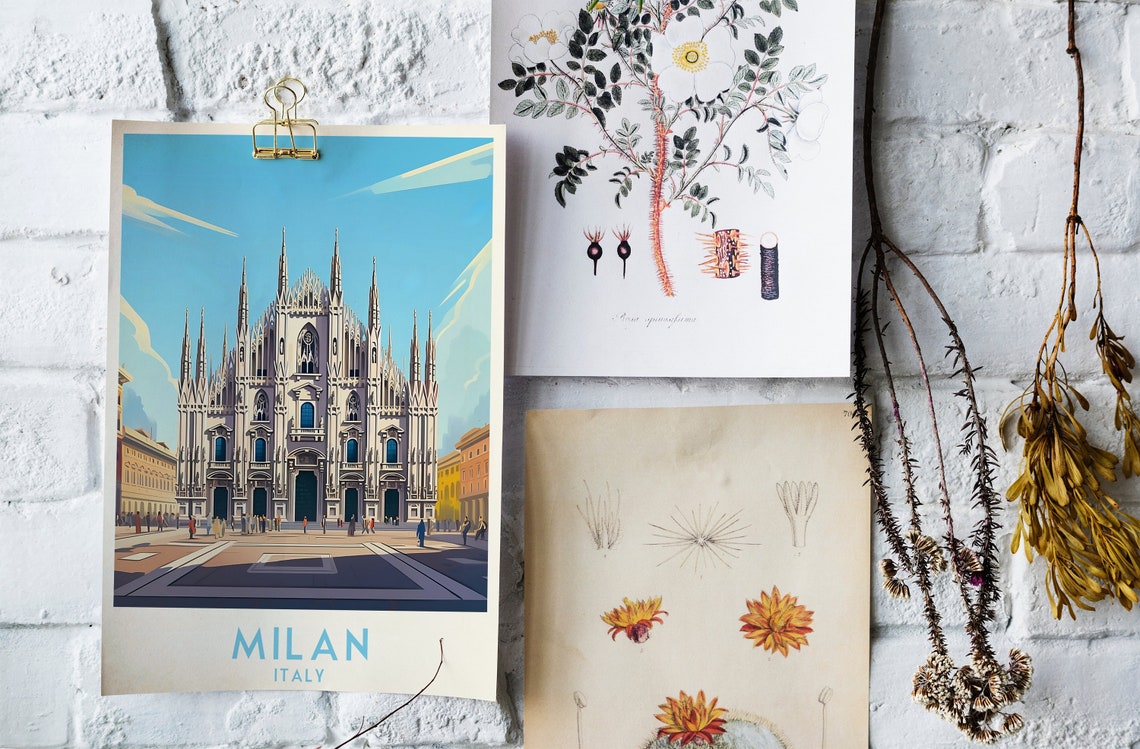 Milan Cathedral Duomo Square Crowd Vintage Italy Travel Poster - Image 4