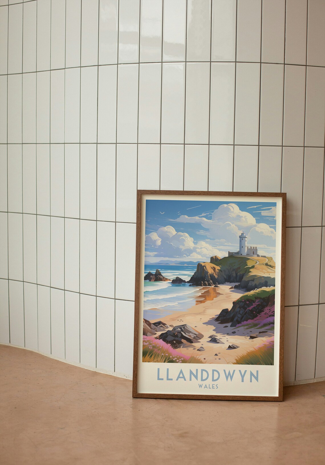 Llanddwyn Wales Lighthouse Rocky Headland Beach Travel Poster - Image 2
