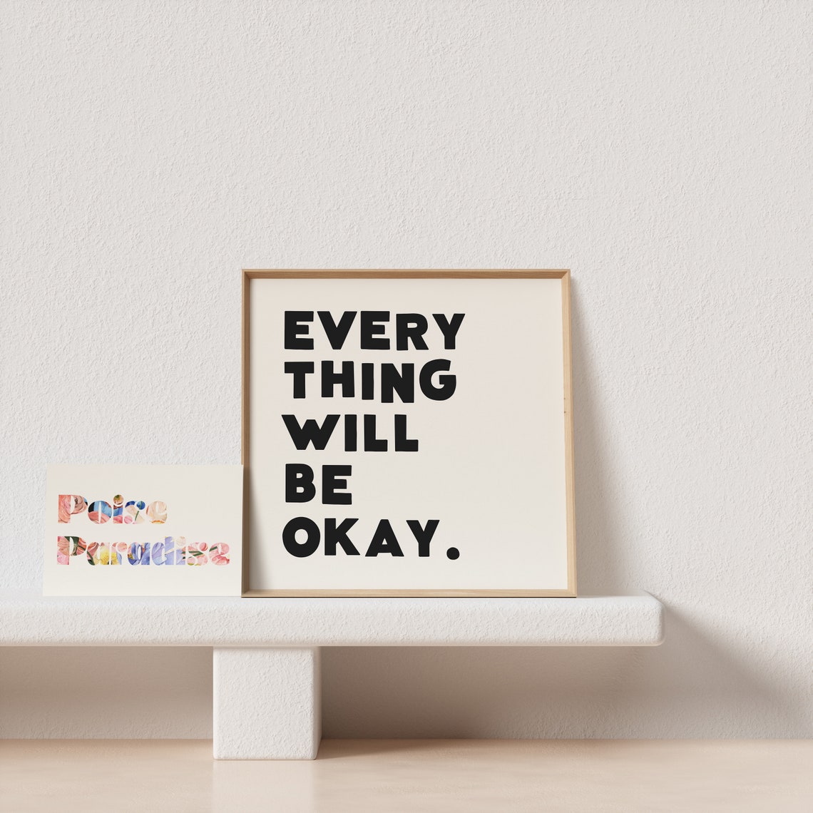 Everything Will Be Okay Affirmation Poster Cream Square Black Bold Art - Image 3