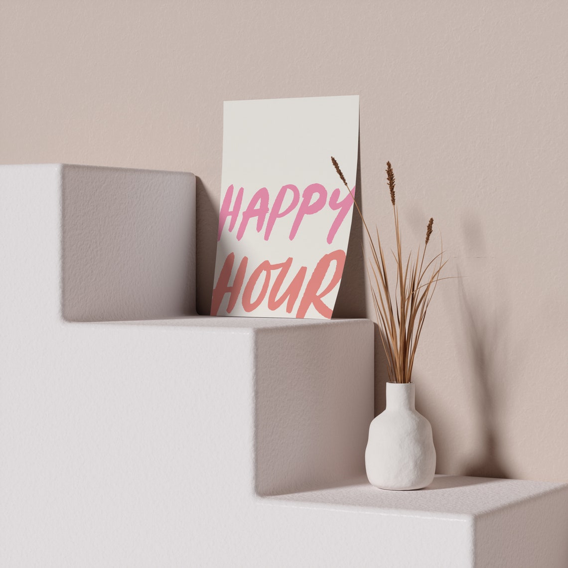 Happy Hour Pink Brush Lettering Minimal Bar Quote Poster Decor - Image 4