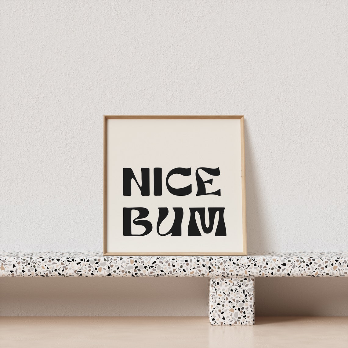 Nice Bum Cheeky Bold Black Cream Square Typography Art Print - Image 2
