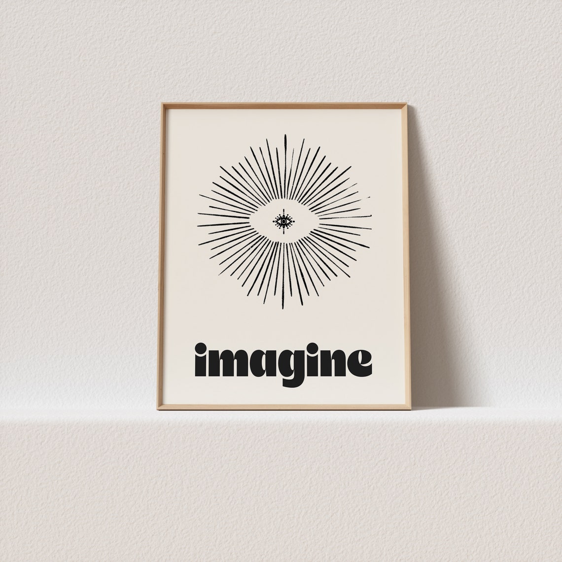 Imagine Word Retro Black Type With Sunburst Eye Line Art Quote Poster