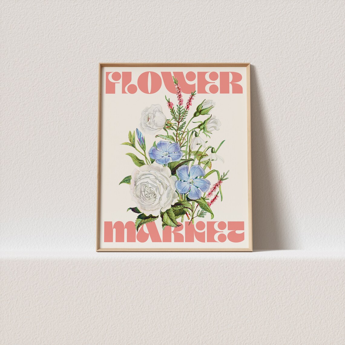 Flower Market Coral Retro Botanical Wildflower Bouquet Poster