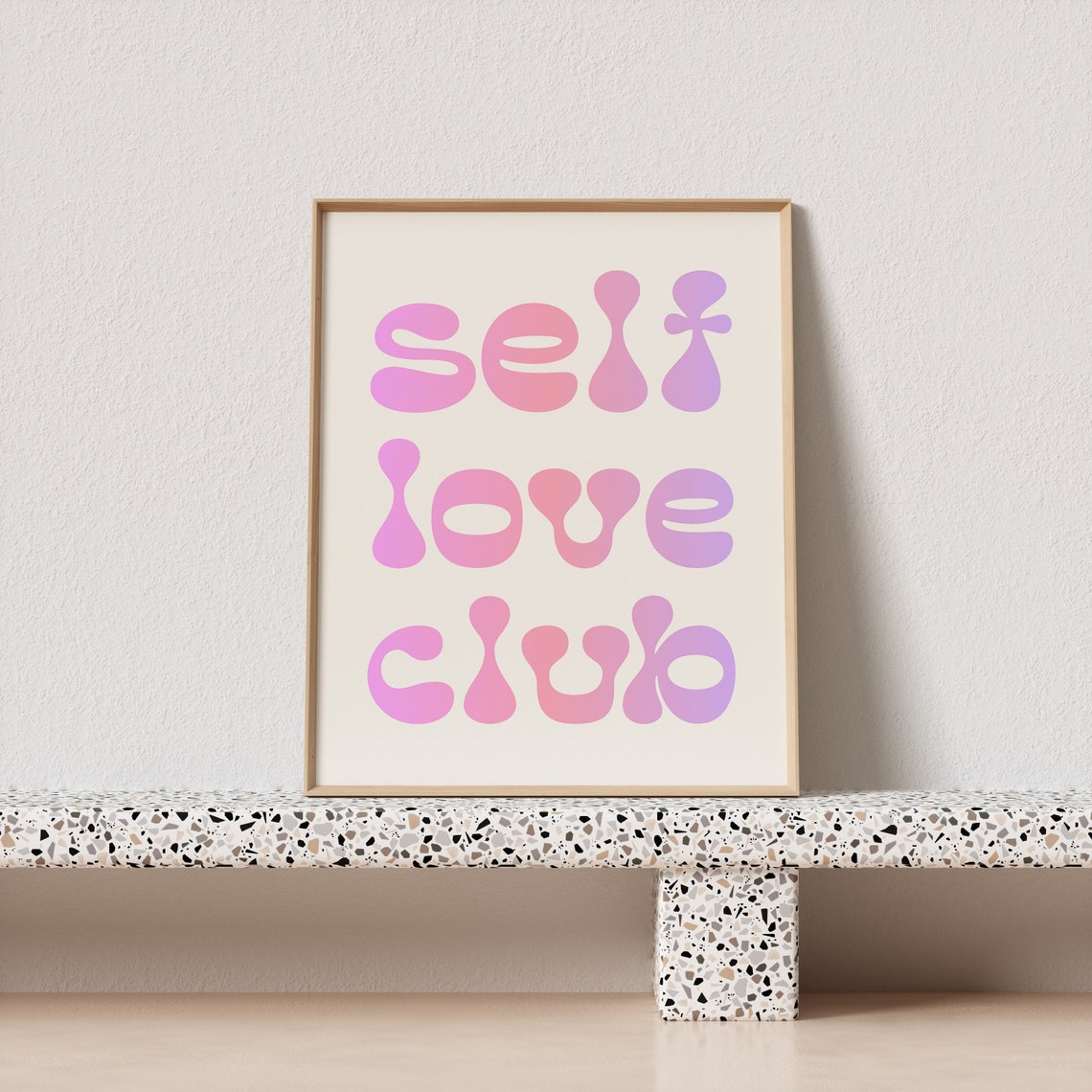 Self Love Club Pink Retro Bubble Letter Typography Quote Poster - Image 2