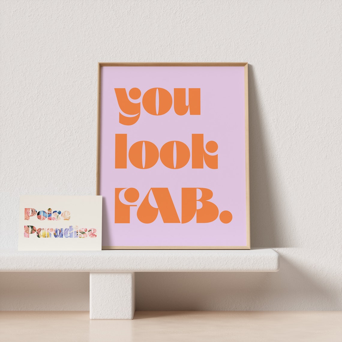 You Look Fab Orange Typography Poster Lilac Bold Retro Lettering Art - Image 4