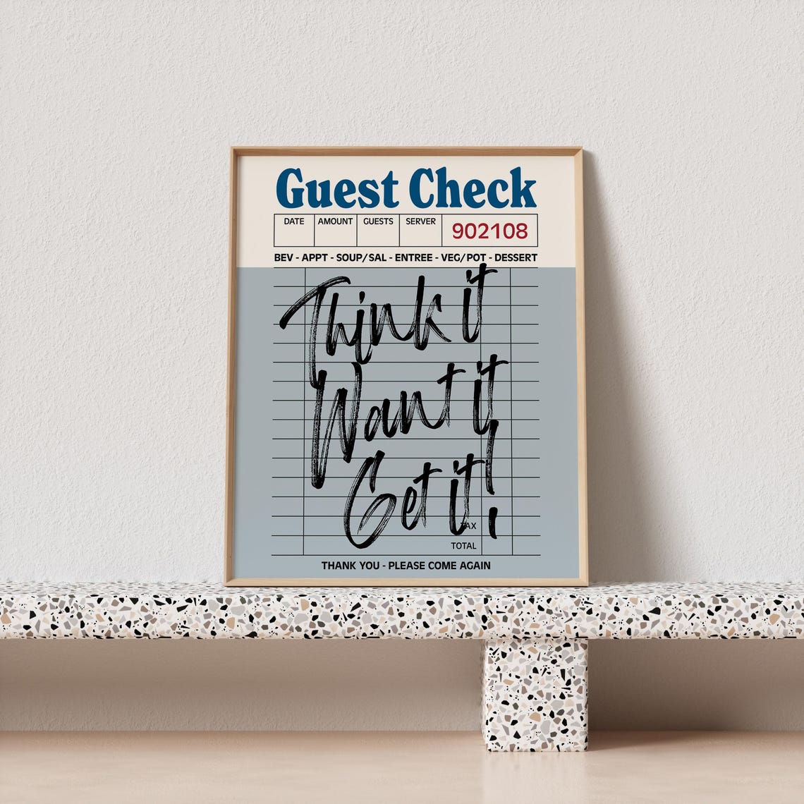 Think It Want It Get It Guest Check Blue Retro Diner Receipt Poster - Image 4