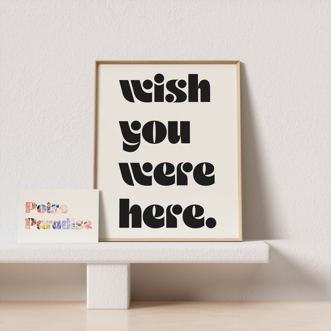 Wish You Were Here Bold Retro Black Type Nostalgic Quote Art Print - Image 4