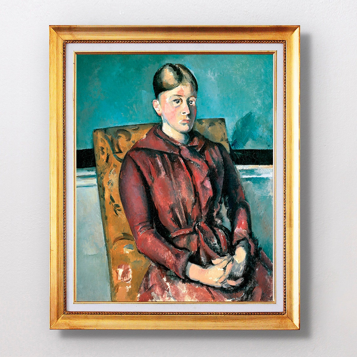 Paul Cezanne Madame Cezanne Red Dress Portrait Painting Poster
