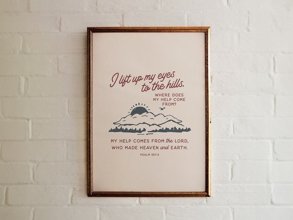 Psalm 121 Vintage Retro Mountain Sketch Art Print