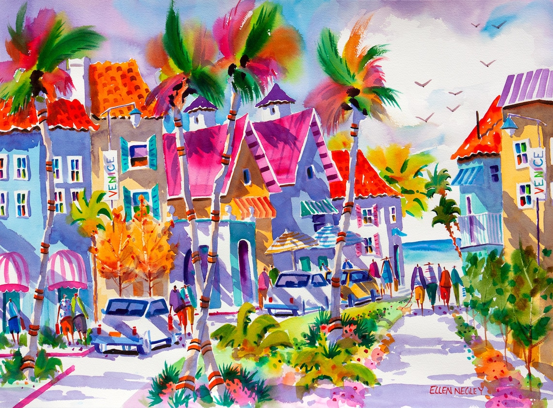 Venice Beach Florida Watercolor Art Print, Ellen Negley