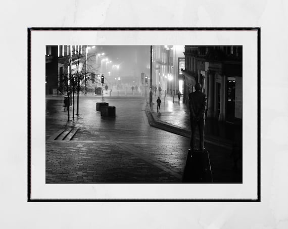 Glasgow Buchanan Street Night Black And White Photography Poster