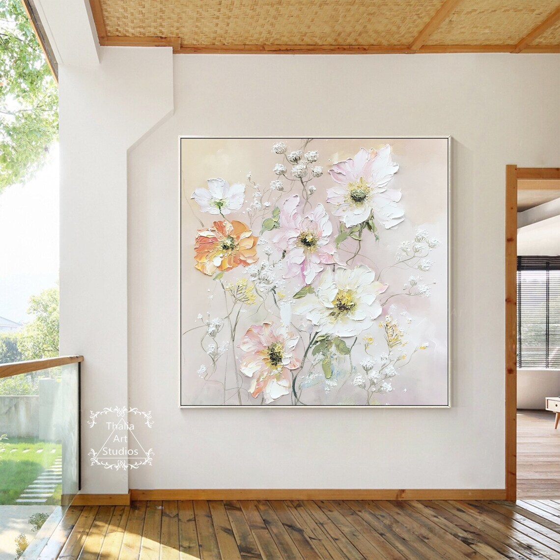 Pink Flower Texture Painting, Minimalist Abstract Art Print