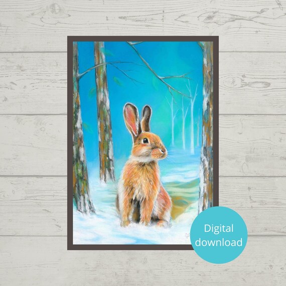 Hare In The Snow Print Hare In The Snowy Forest Hare In The Trees Nursery Decoration Original Artwork Print