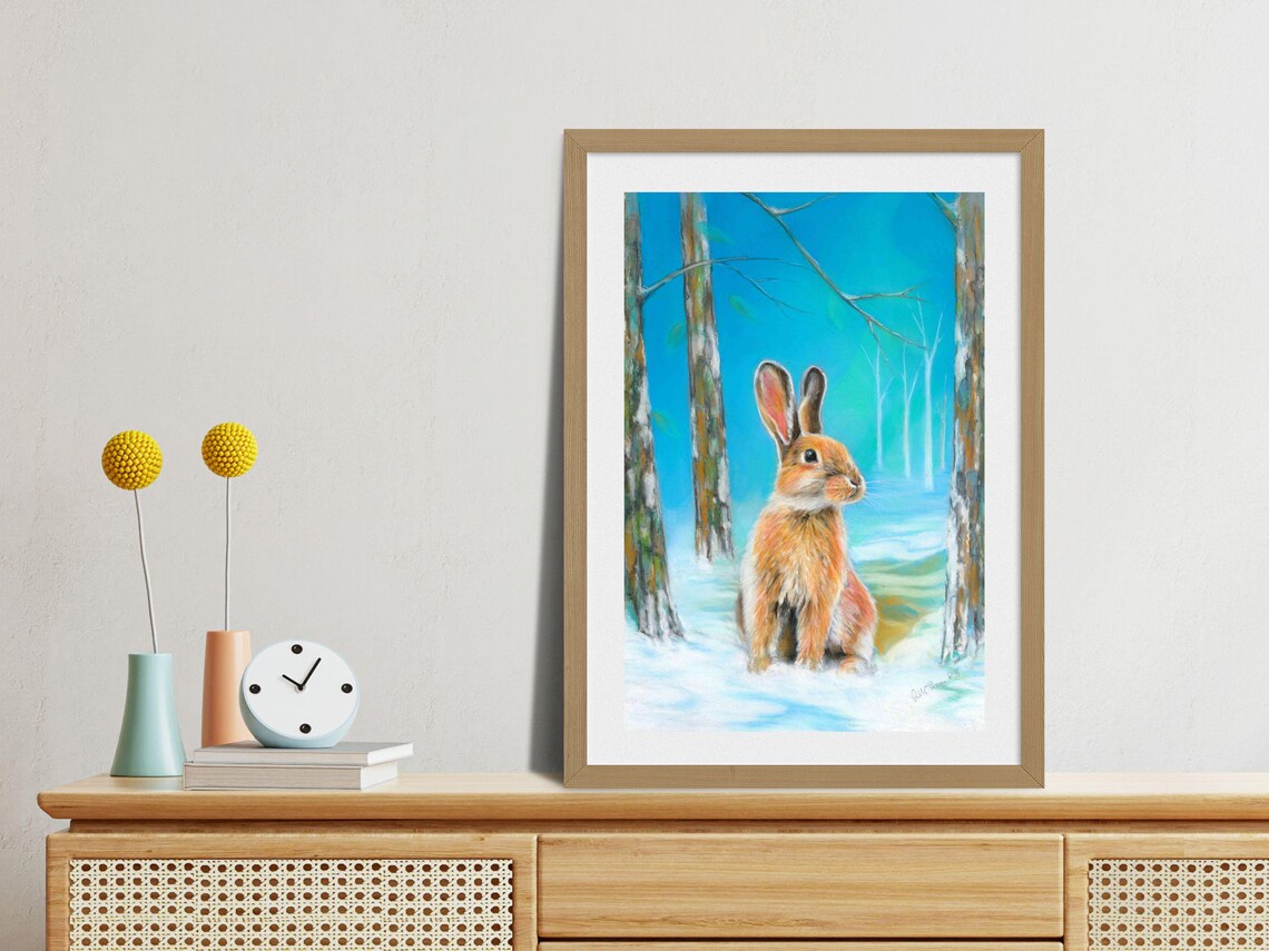 Hare In The Snow Print Hare In The Snowy Forest Hare In The Trees Nursery Decoration Original Artwork Print - Image 2
