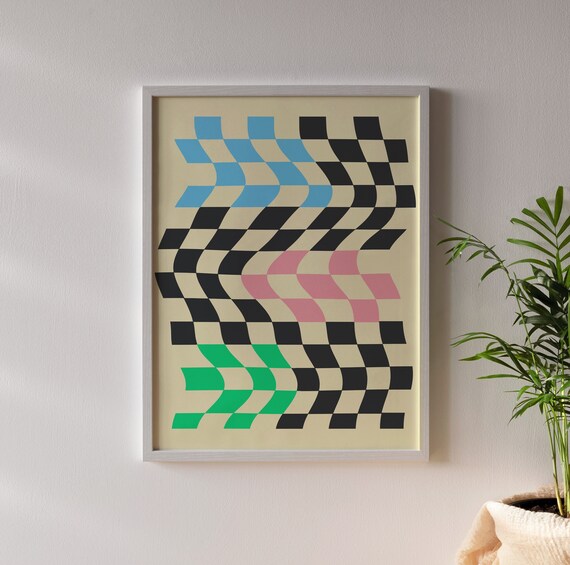 Colorblock Checkered Wavy Art Poster Pastel Scandinavian Gustaf Westman Home Decor Hanging Wall Poster