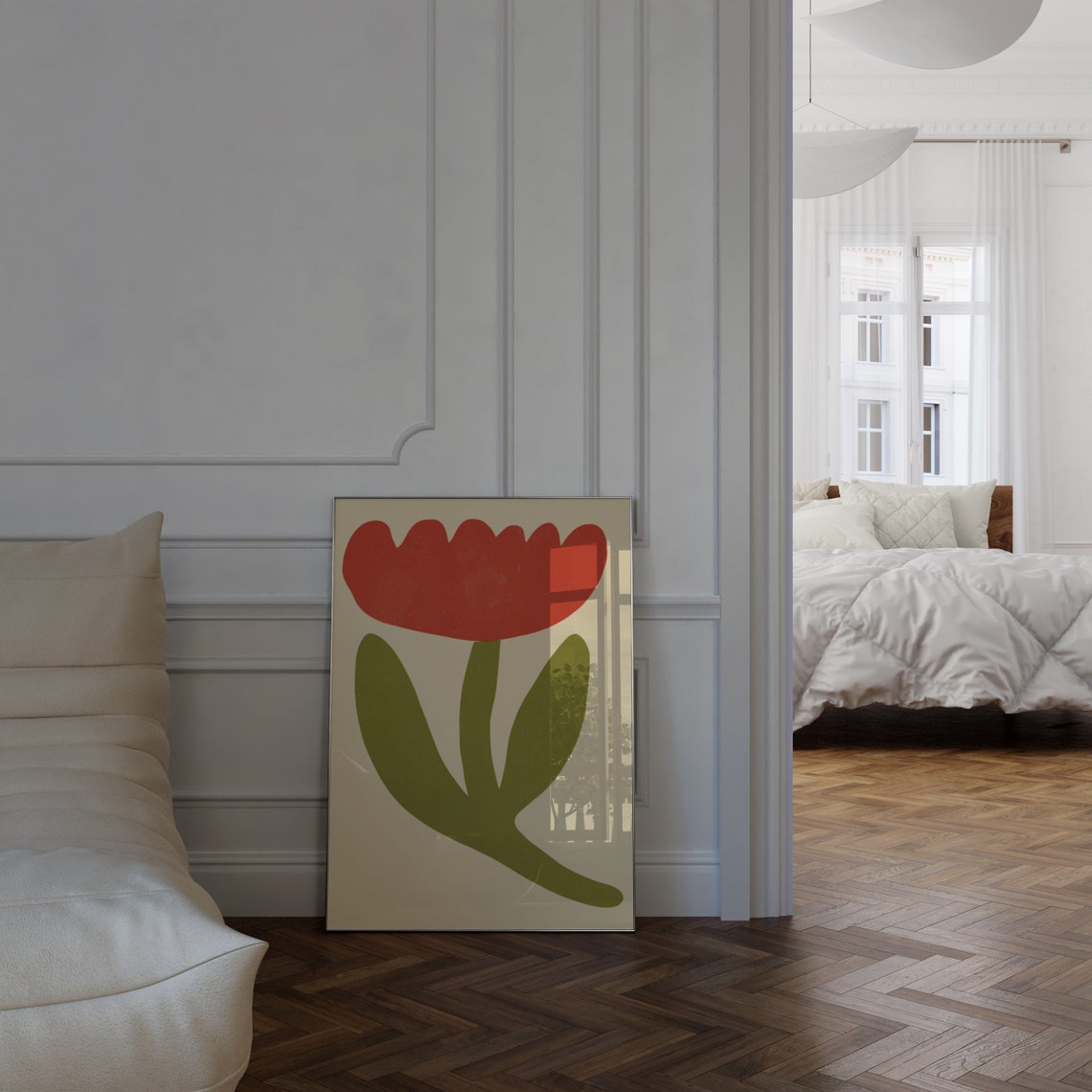 Red Tulip Minimalist Botanical Flower Illustration Abstract Art Poster - Image 3