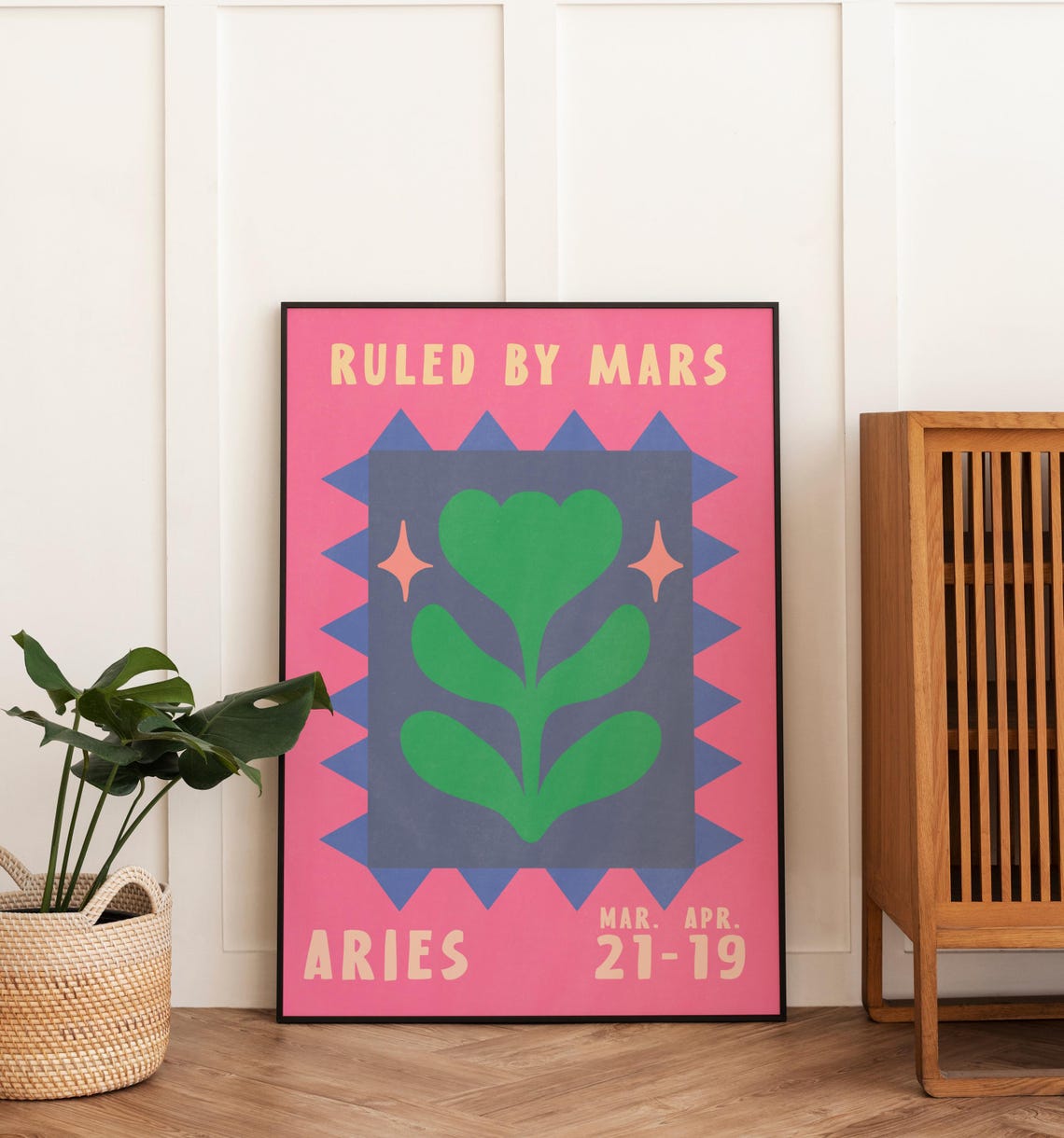 Aries Zodiac Plant Poster Ruled By Mars Retro Pink Astrology Print - Image 3
