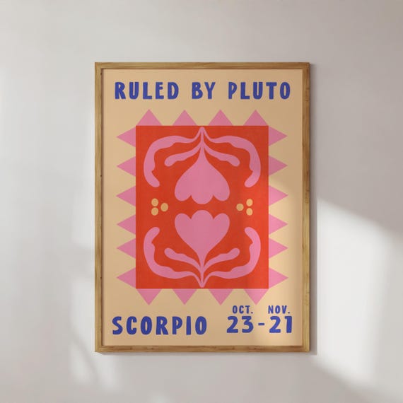 Scorpio Flower Poster Astrology Retro Wall Art Colorful Maximalist Zodiac Sign Print Pink Red Blue Home Decor Scandi Sun Sign Gift