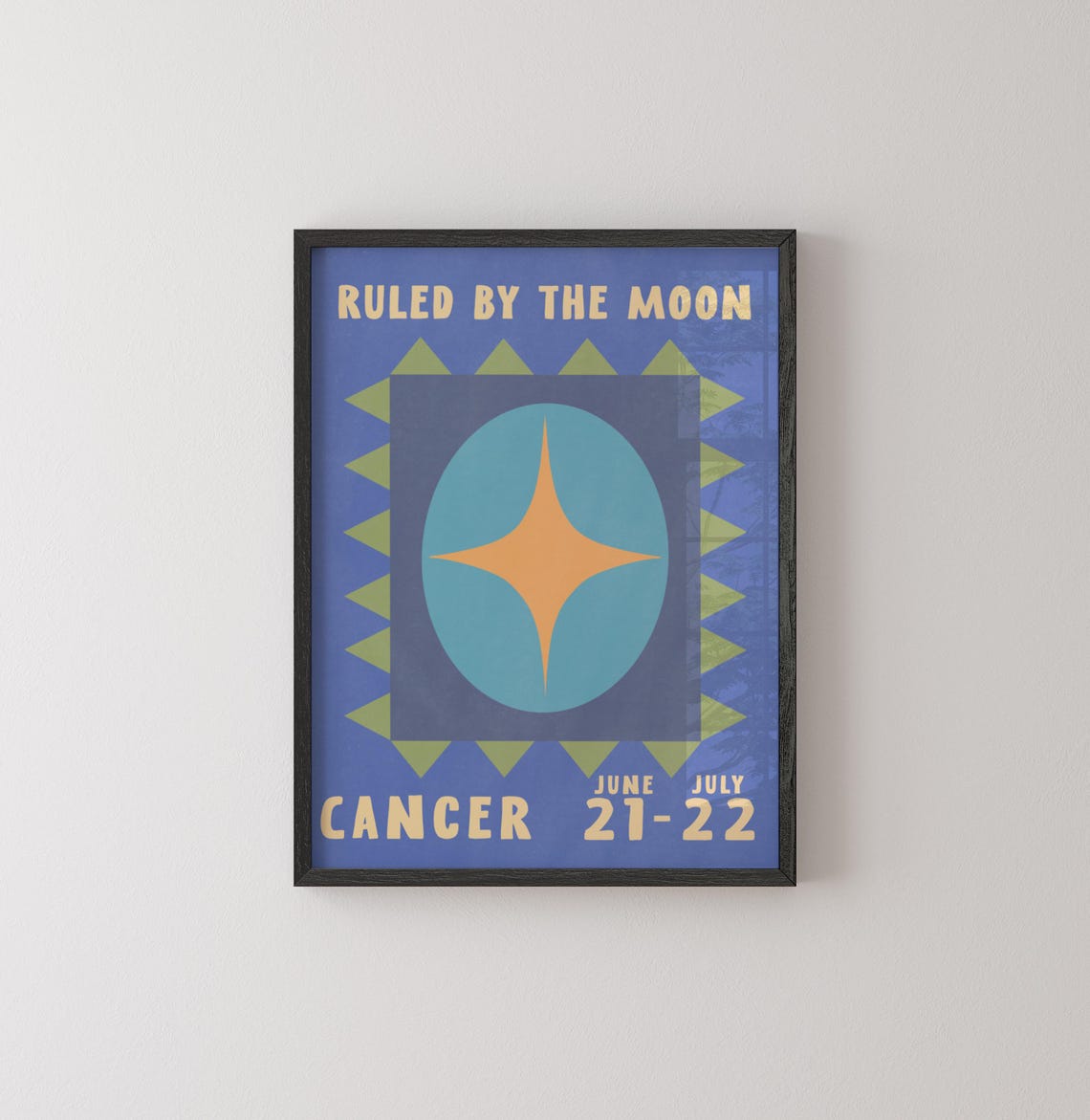 Cancer Zodiac Poster Ruled By The Moon Blue Star Retro Astrology Print - Image 2