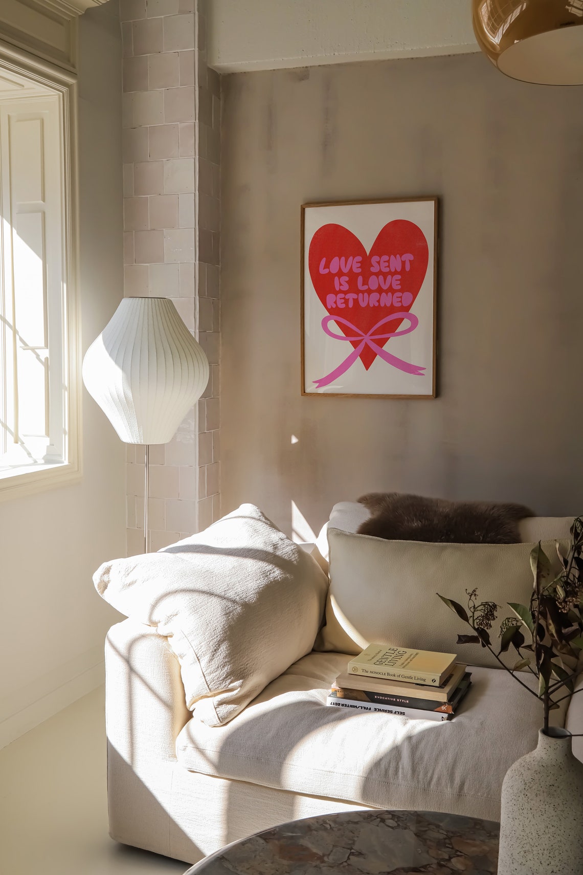 Love Sent Is Love Returned Red Heart Ribbon Valentine Quote Poster - Image 2