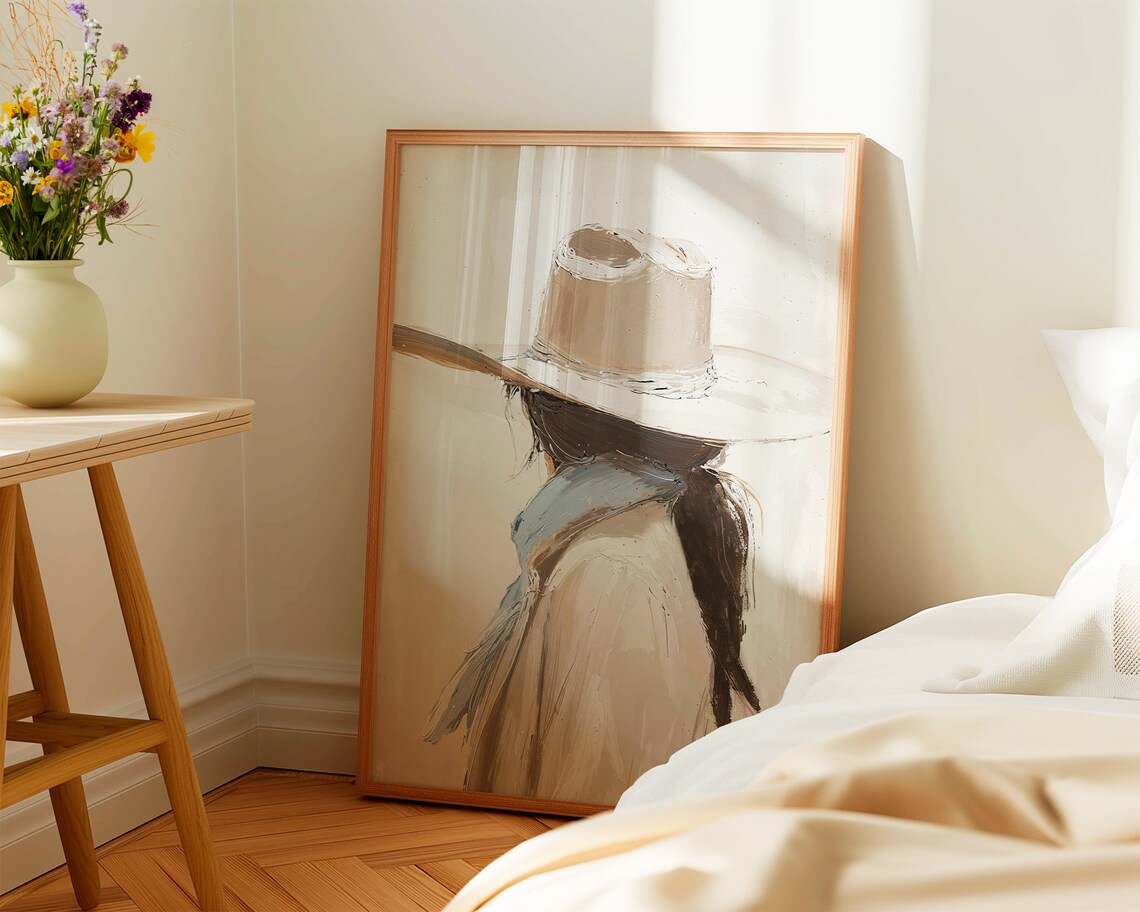 Cowgirl With Cowboy Hat Neutral Western Portrait Oil Painting Poster - Image 3