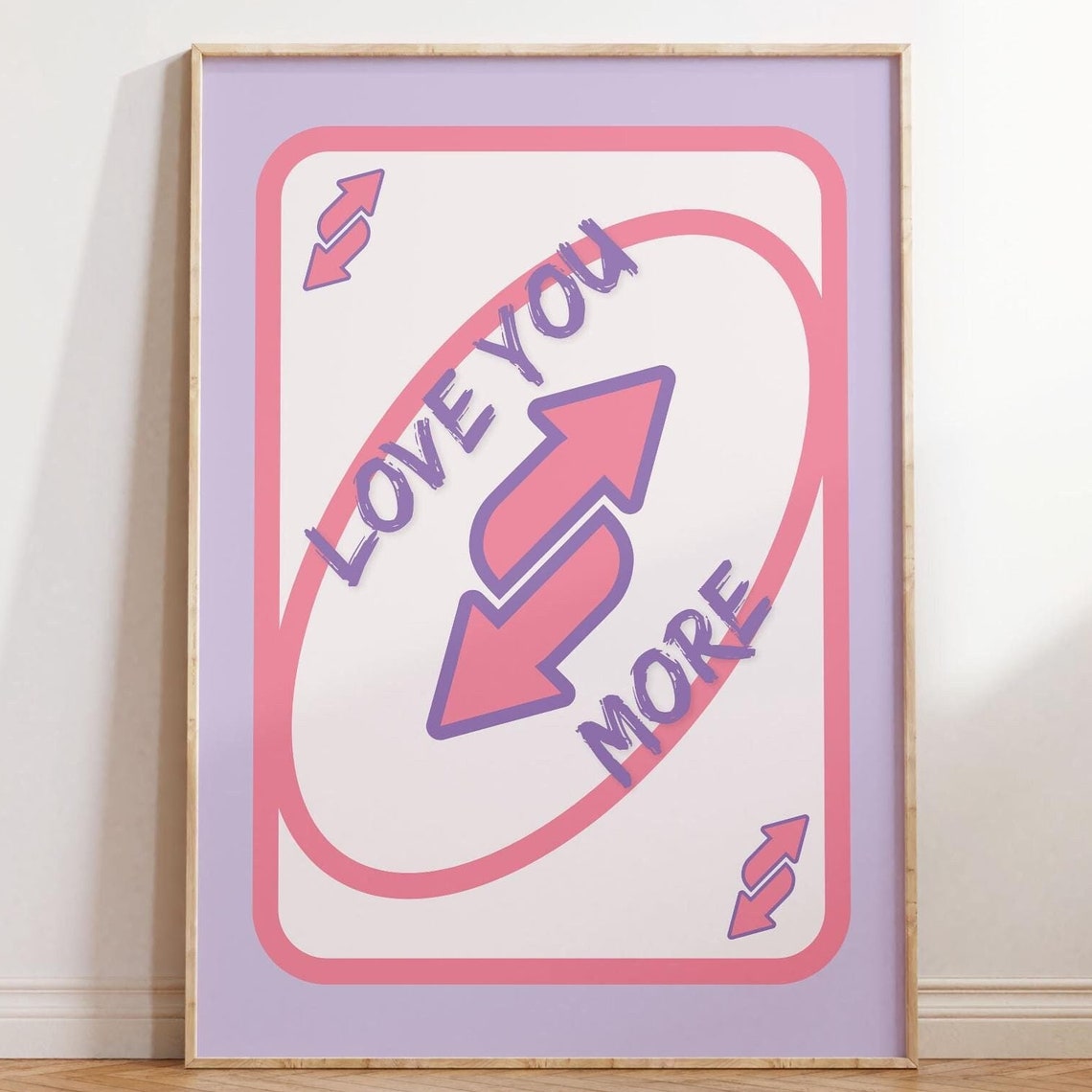 Love You More Pastel Pink Reverse Card Retro Poker Art Print