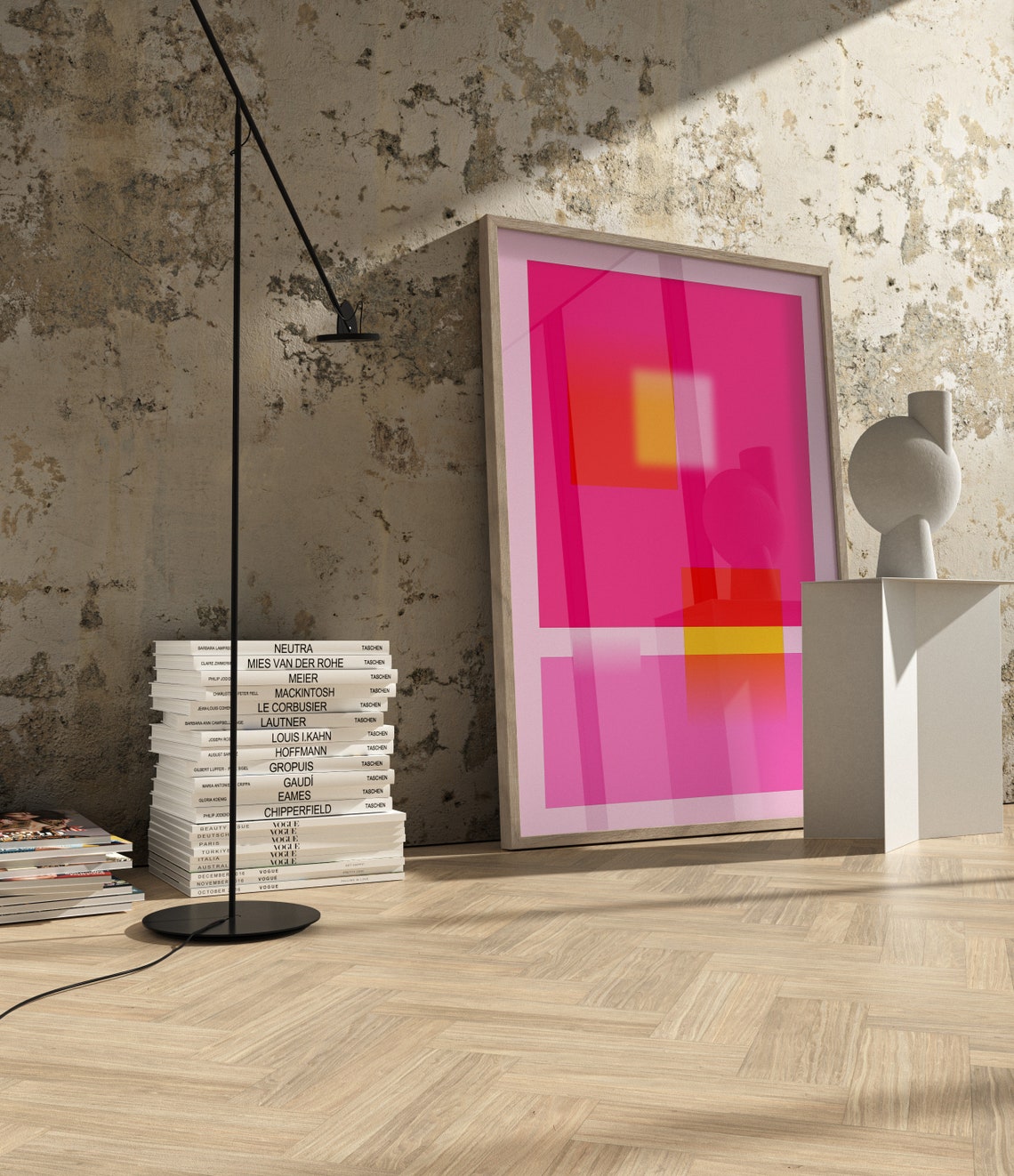 Hot Pink And Orange Abstract Art Print - Image 2