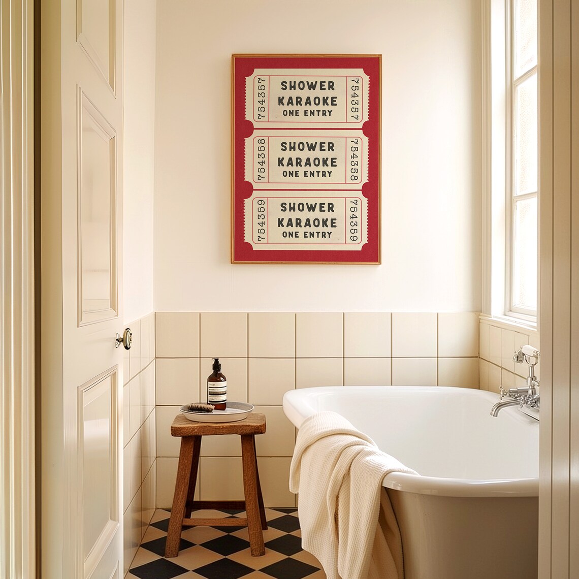 Shower Karaoke Ticket Retro Bathroom Wall Art Print - Image 4