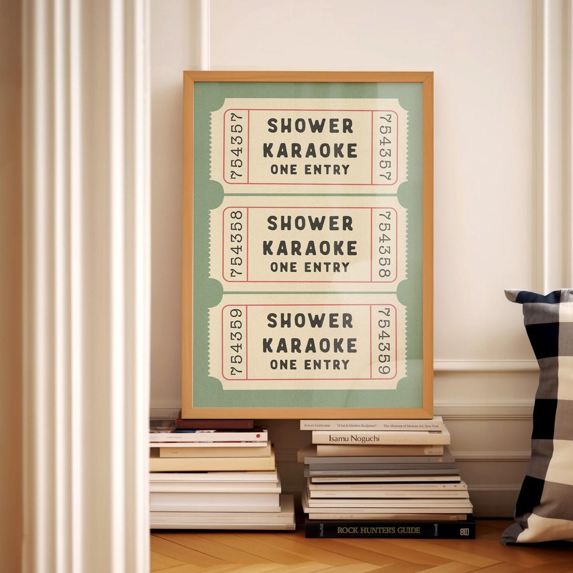 Shower Karaoke One Entry Sage Green Retro Ticket Stub Poster - Image 3