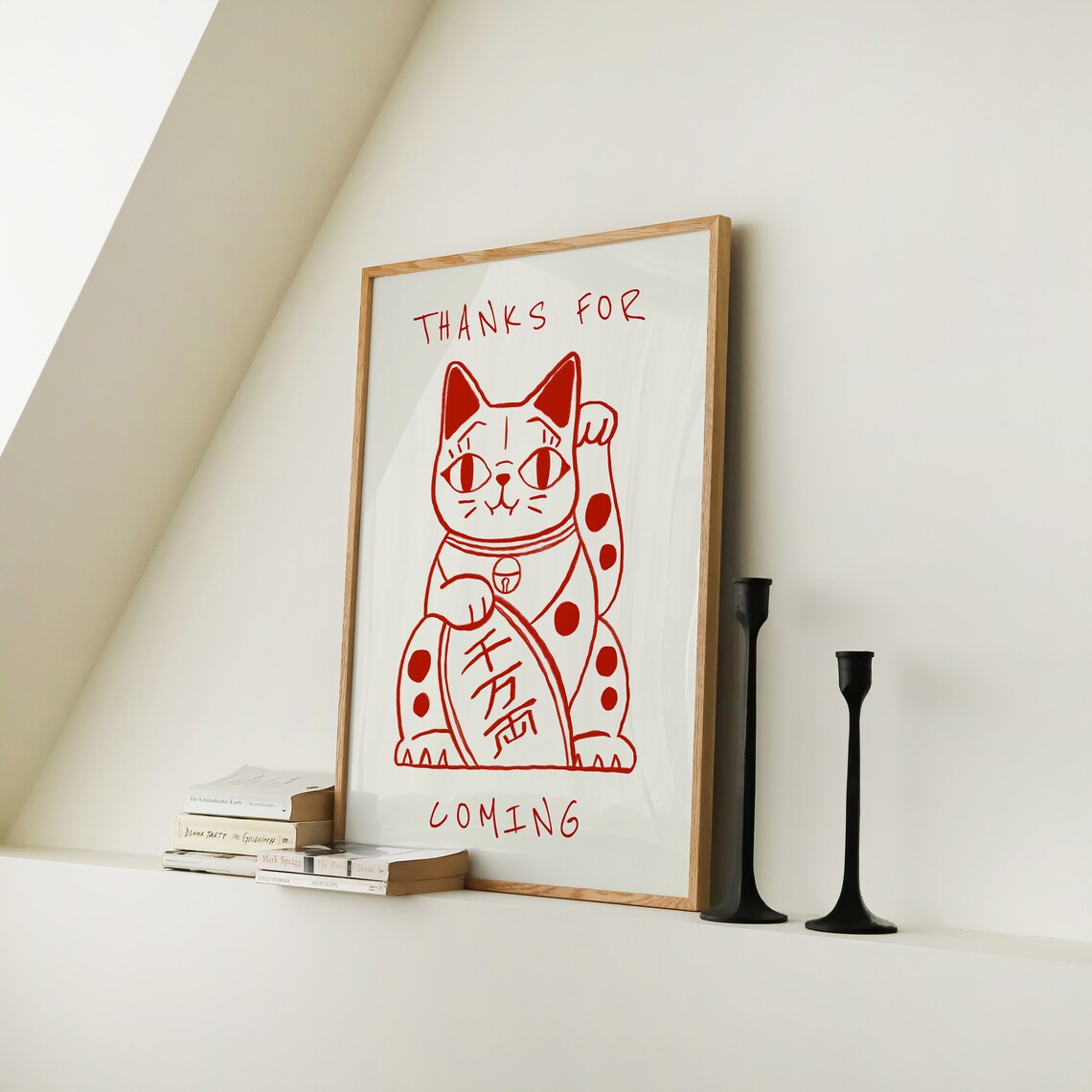 Thanks For Coming Lucky Cat Retro Hallway Art Print - Image 2