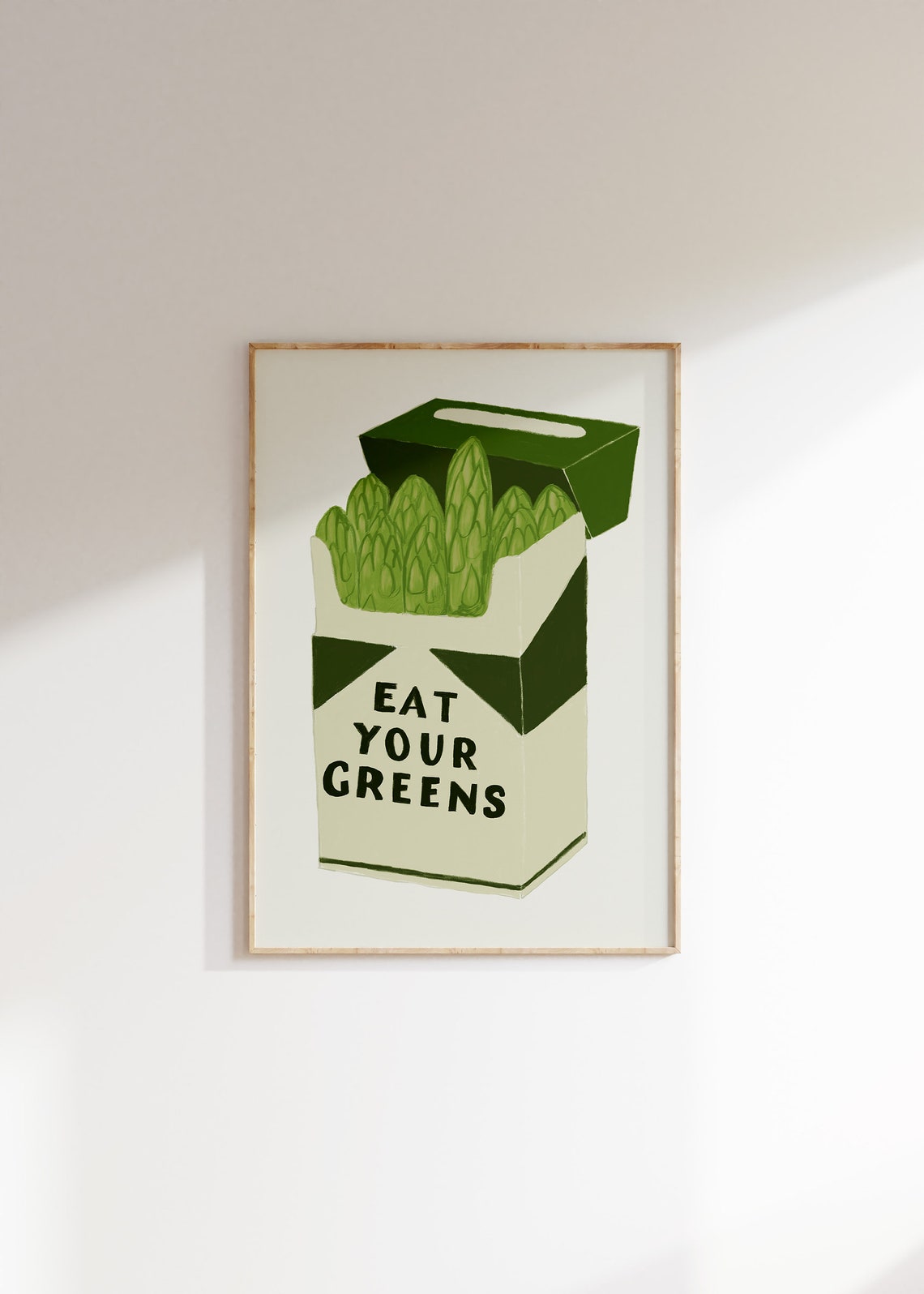 Eat Your Greens Asparagus Retro Cigarette Pack Style Kitchen Poster