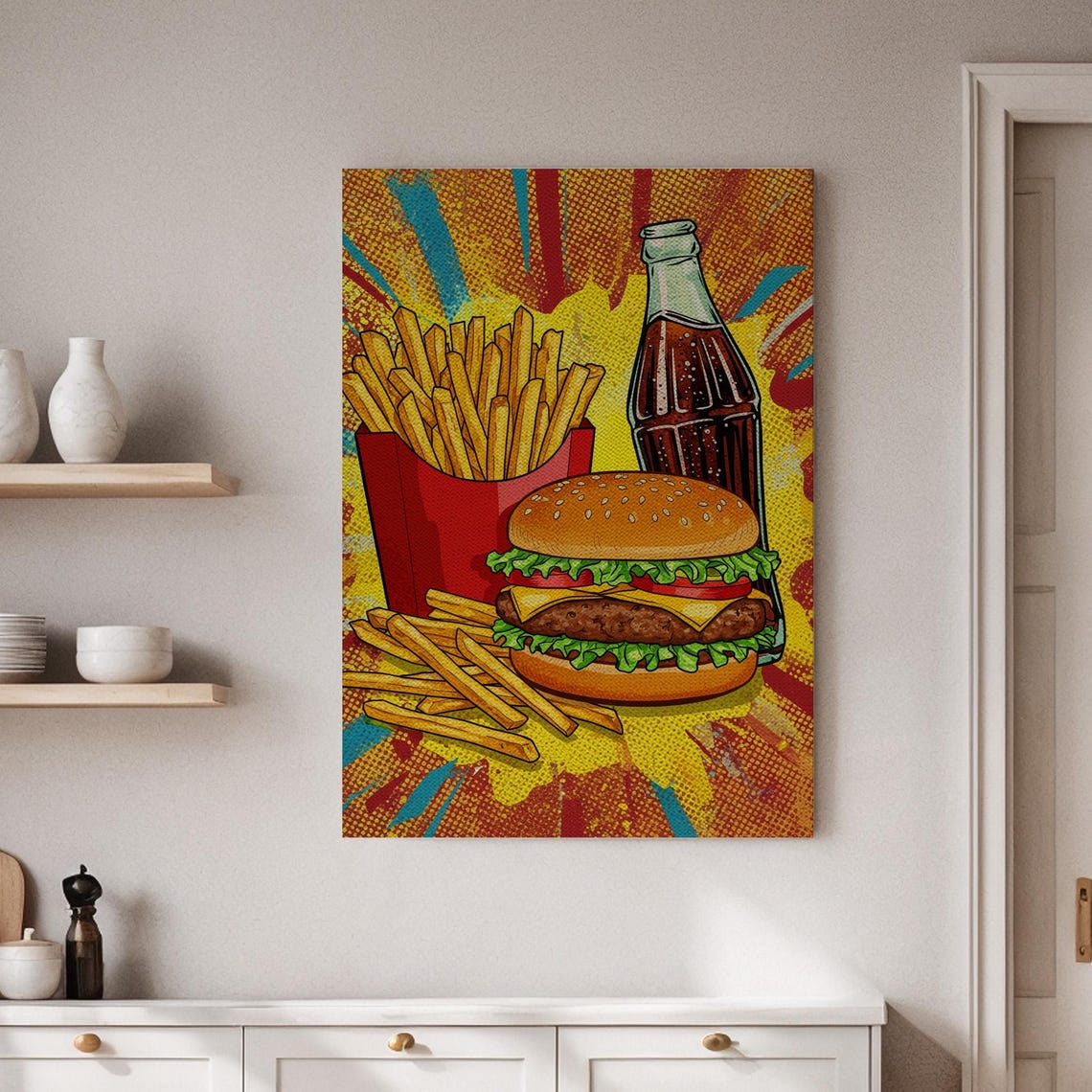 Pop Art Burger Fries Cola Retro Vintage Fast Food Comic Poster