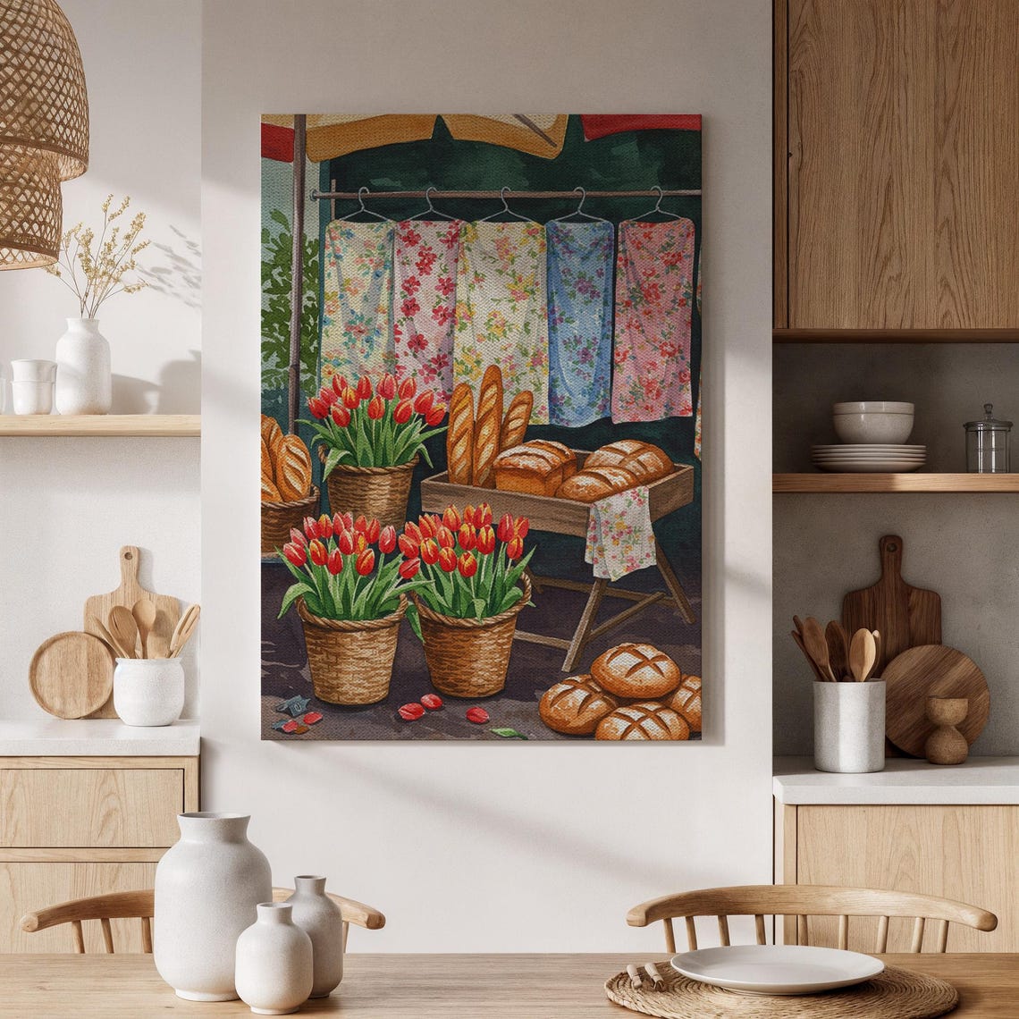 Market Stall Tulips And Rustic Bread Vintage Farmhouse Bakery Poster