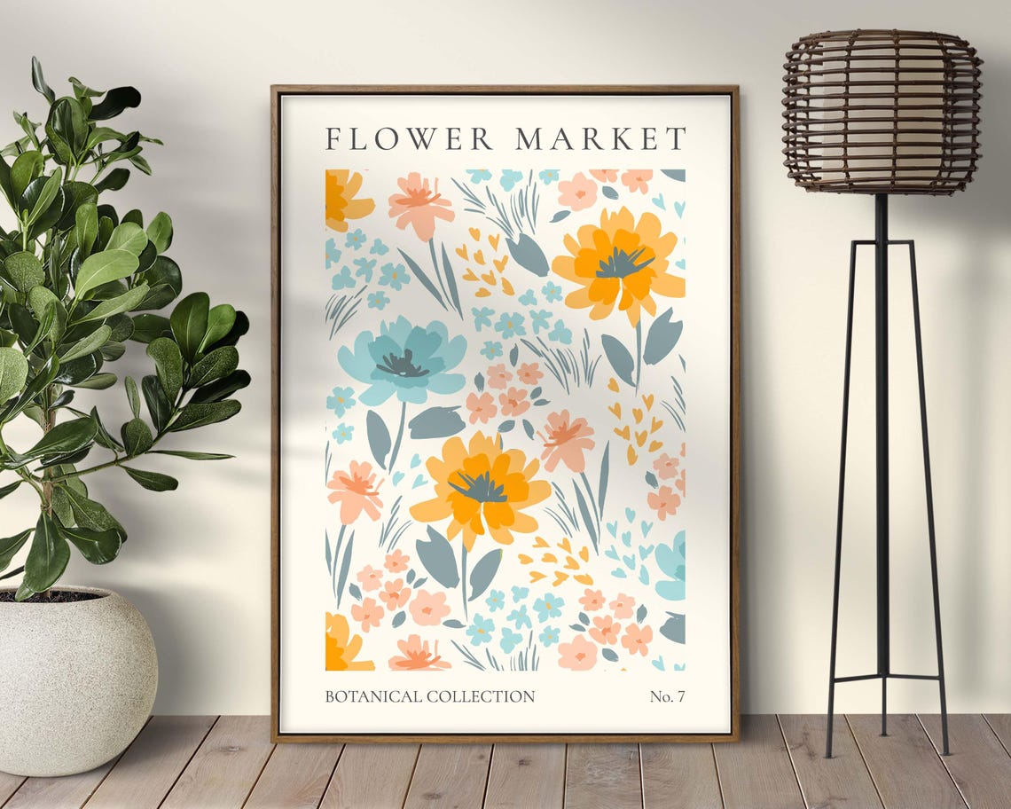 Flower Market Meadow Print Wild Wall Art Pastel Garden Poster Living Room Bedroom Decor Modern Floral Picture Gifts