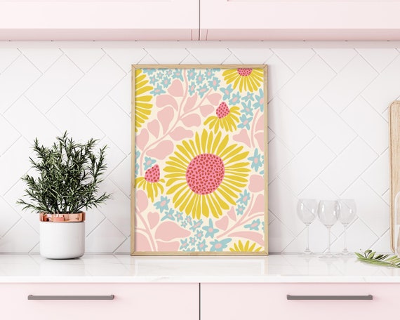 Boho Abstract Daisy Leaf Botanical Art Print