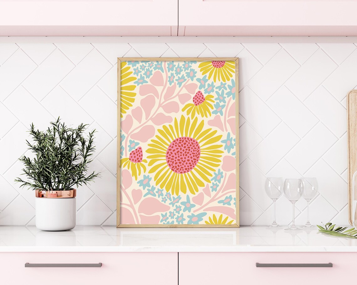 Boho Abstract Daisy Leaf Botanical Art Print