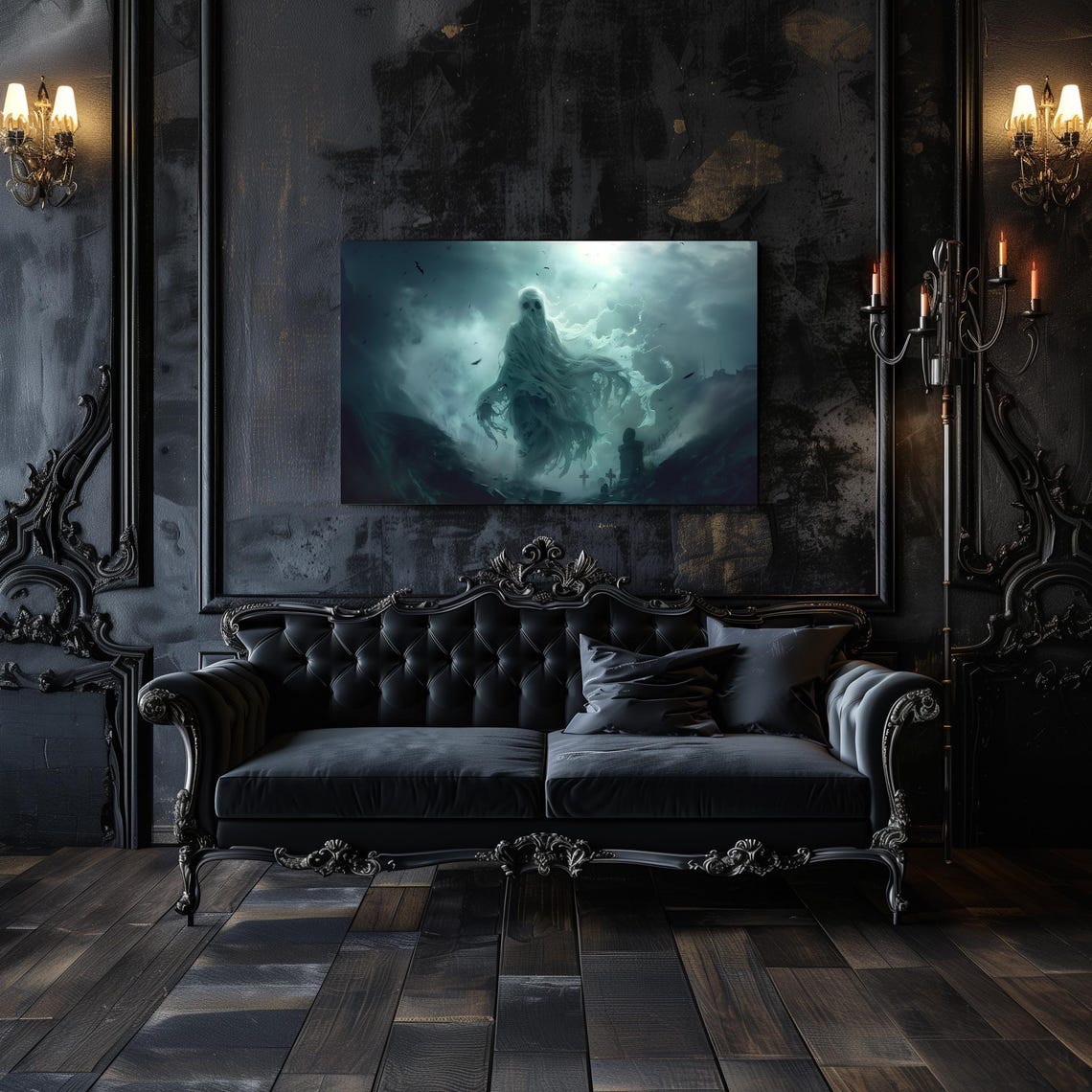 Foggy Moonlit Haunted Ghost Misty Graveyard Spooky Night Wall Art
