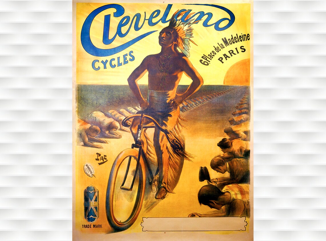 Cleveland Cycles Paris Vintage Native American Chief Bicycle Poster