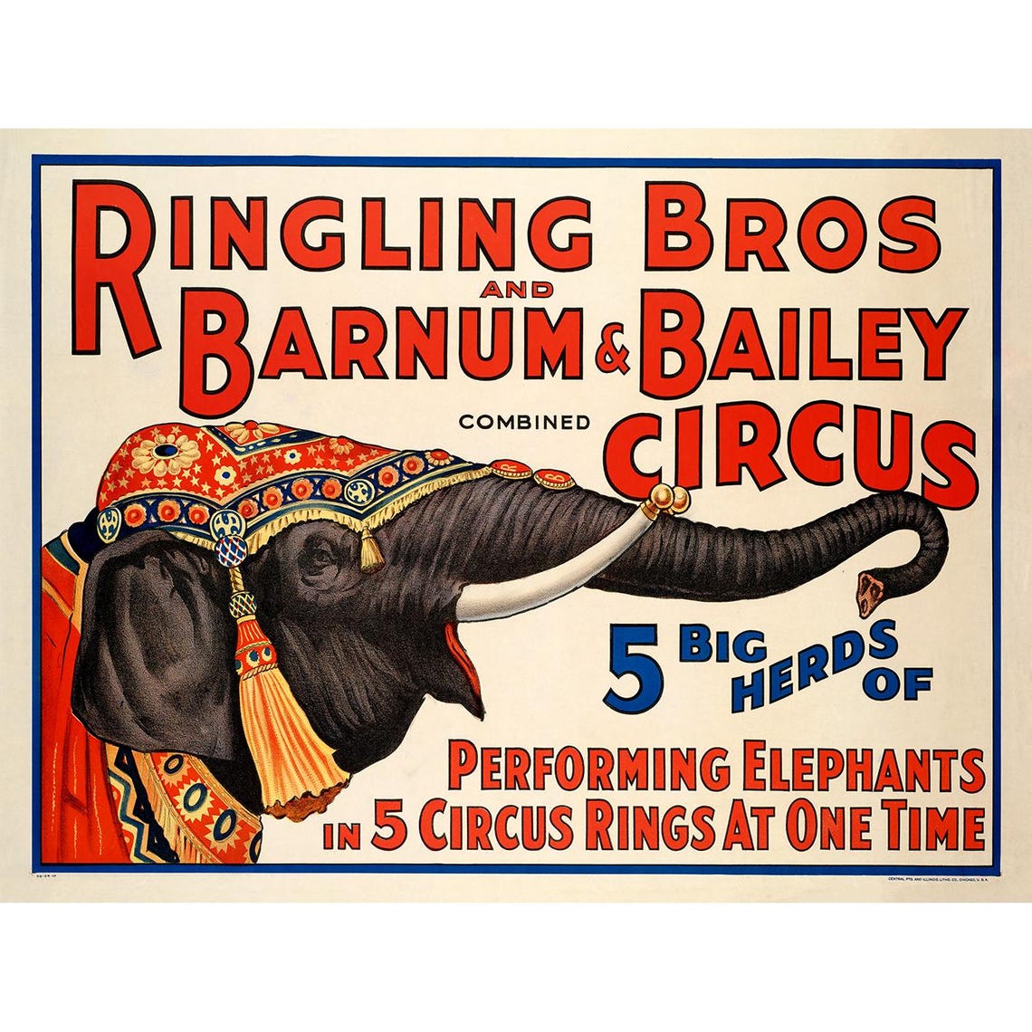 Ringling Bros Barnum Bailey Circus Elephant Herd Performing Poster