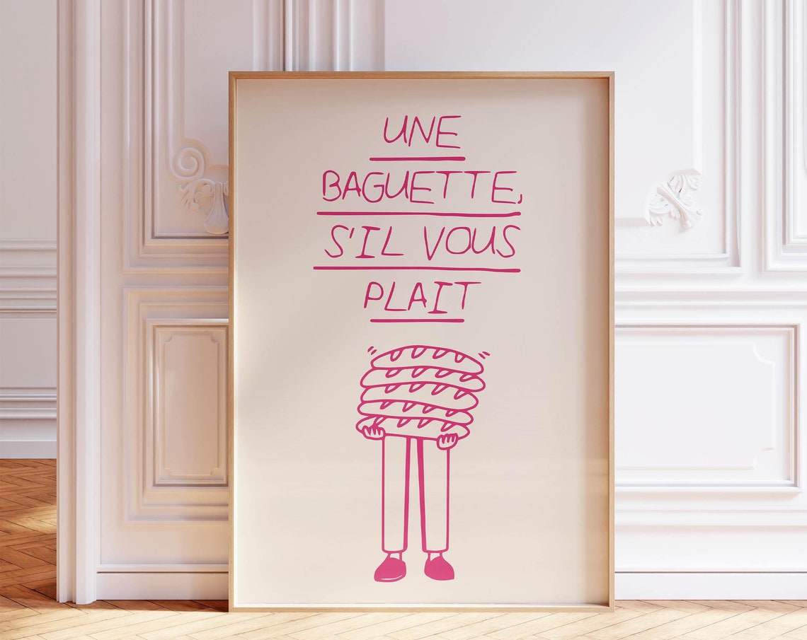 Une Baguette Sil Vous Plait Pink French Bakery Baguette Wall Poster