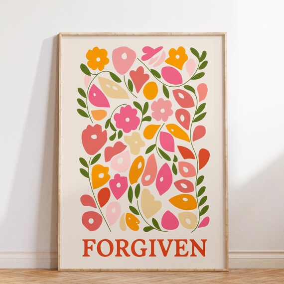 Forgiven Abstract Floral Orange Pink Botanical Artwork Poster