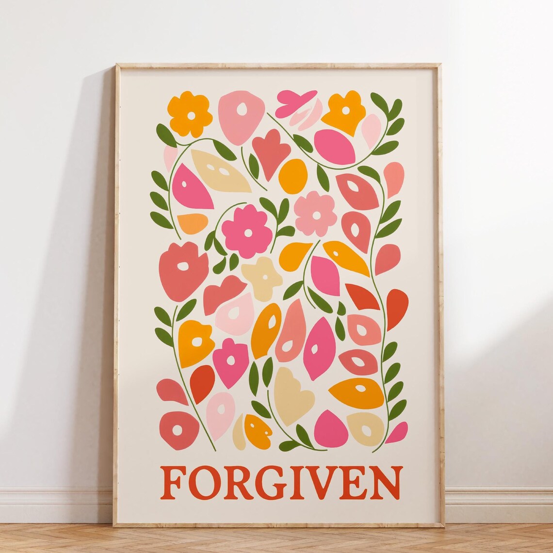 Forgiven Abstract Floral Orange Pink Botanical Artwork Poster