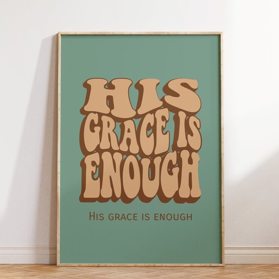 His Grace Is Enough Retro Bubble Letter Teal Christian Poster