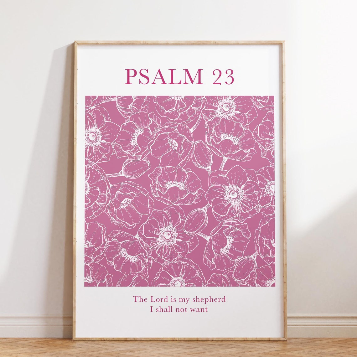 Psalm 23 Vintage Pink The Lord Is My Shepherd Floral Christian Wall Art Vintage Floral Bible Verse Religious
